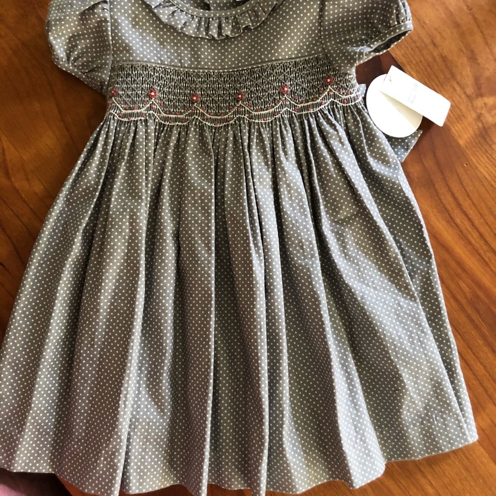 Darling gray dot smocked dress